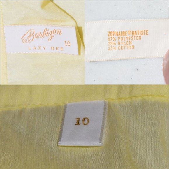 SOLD • Barbizon Lazy Dee Yellow Pajama Set Size 10 Pleated Yoke Lace Batiste - Picture 8 of 14